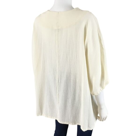 Oh My Gauze! Blouse Top Cream One Size Full Figure Patch Pocket Pearl Button - Picture 9 of 16